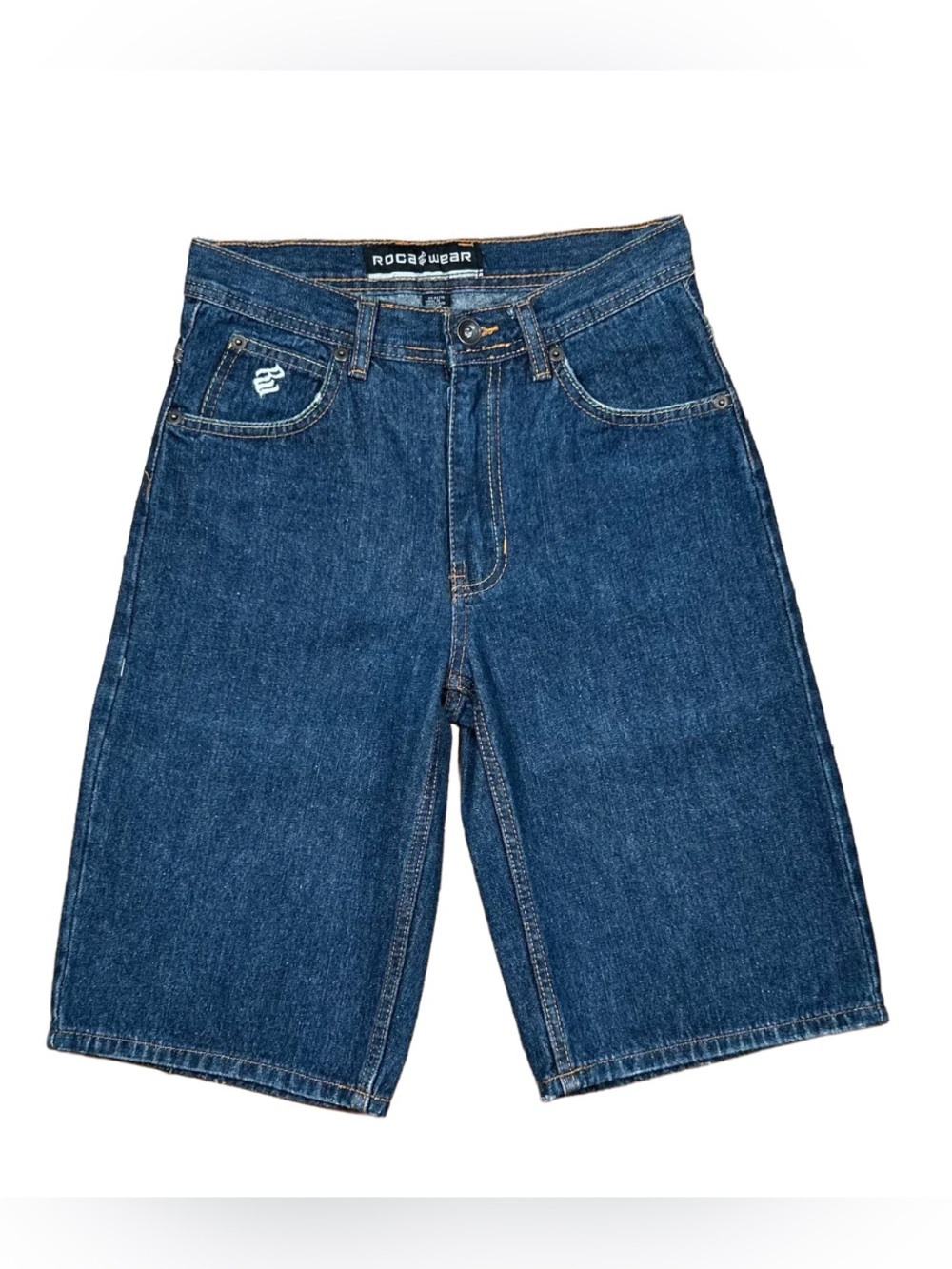 VINTAGE 2000s Rocawear Boys’ Graphic Bermuda Blue Denim Jean Shorts Size 10